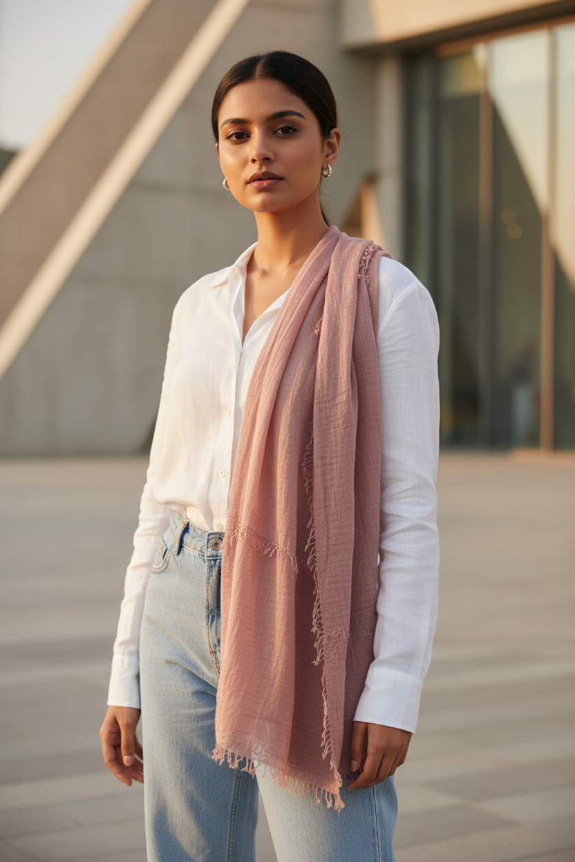 Dusty Rose — Crinkled Cotton Scarf