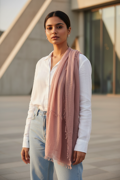 Dusty Rose — Crinkled Cotton Scarf