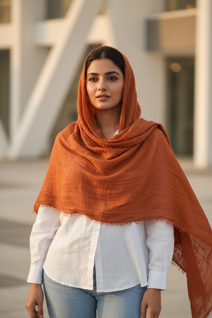 Burnt Sienna — Crinkled Cotton Scarf