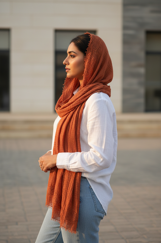 Burnt Sienna — Crinkled Cotton Scarf