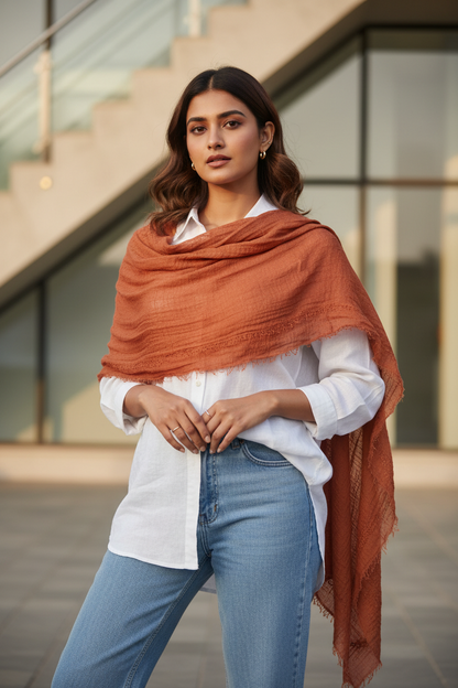 Burnt Sienna — Crinkled Cotton Scarf