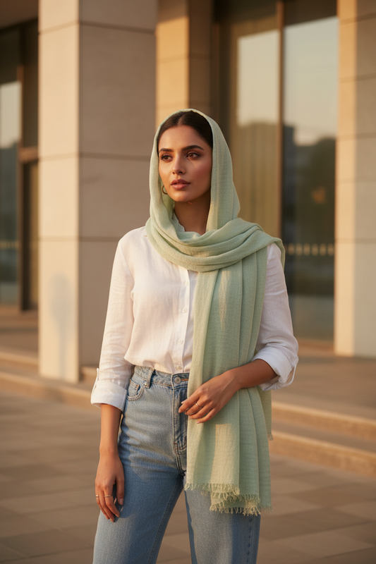 Mint Frost — Crinkled Cotton Scarf