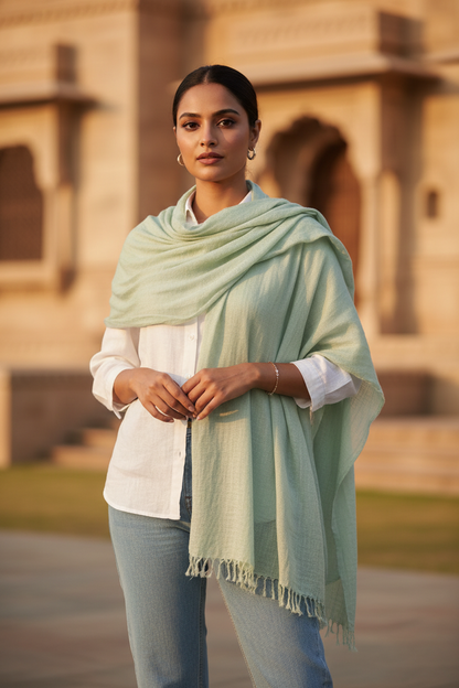 Mint Frost — Crinkled Cotton Scarf