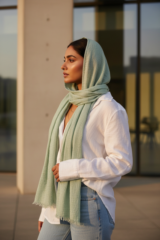 Mint Frost — Crinkled Cotton Scarf