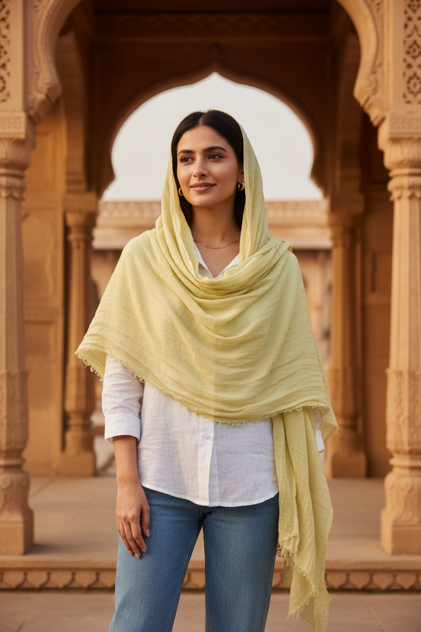 Lemon Whisper — Crinkled Cotton Scarf