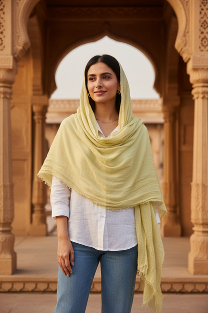 Lemon Whisper — Crinkled Cotton Scarf