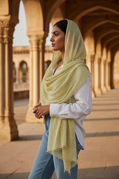 Lemon Whisper — Crinkled Cotton Scarf