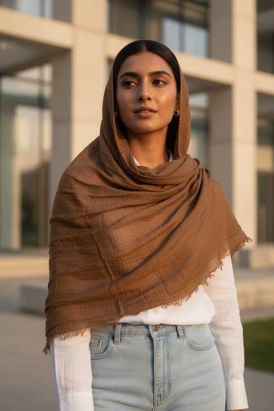Chocolate Dune — Crinkled Cotton Scarf