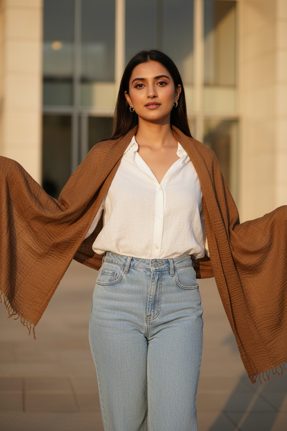 Chocolate Dune — Crinkled Cotton Scarf