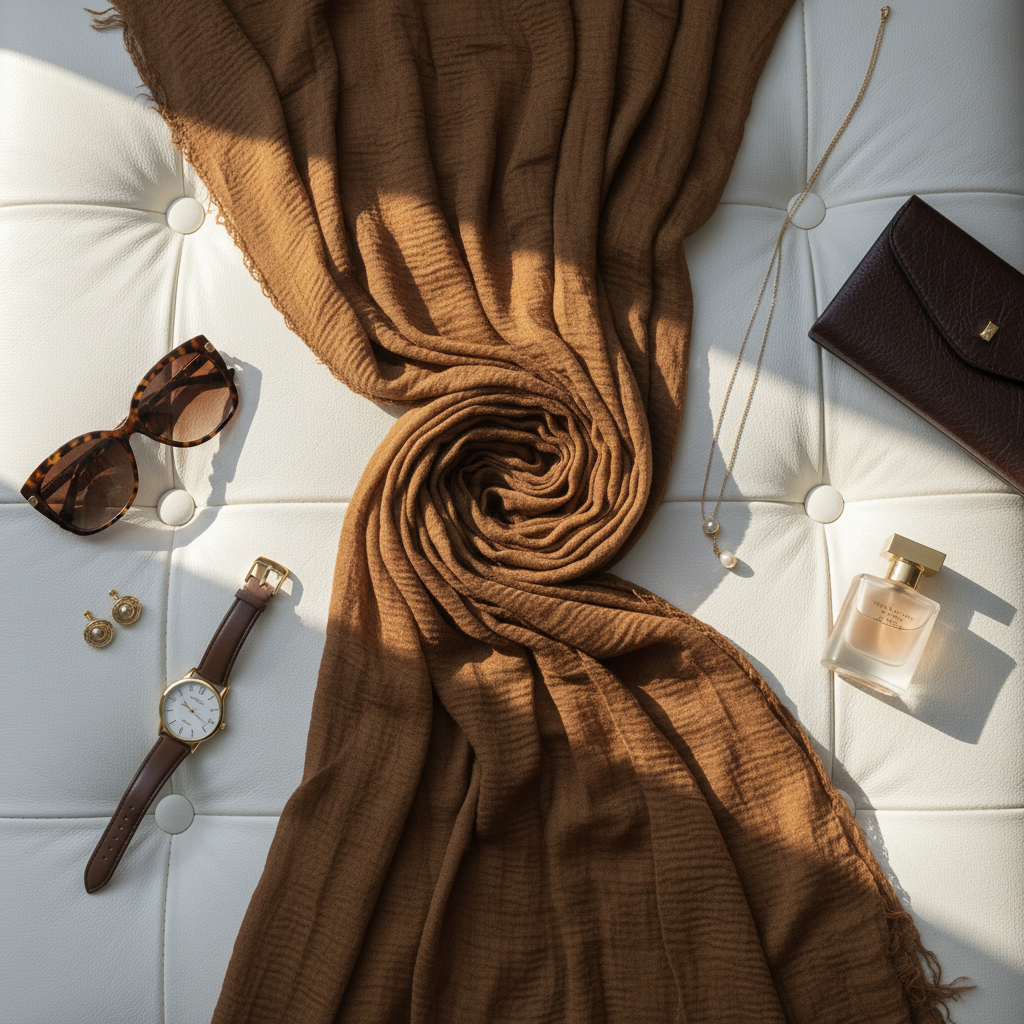 Chocolate Dune — Crinkled Cotton Scarf