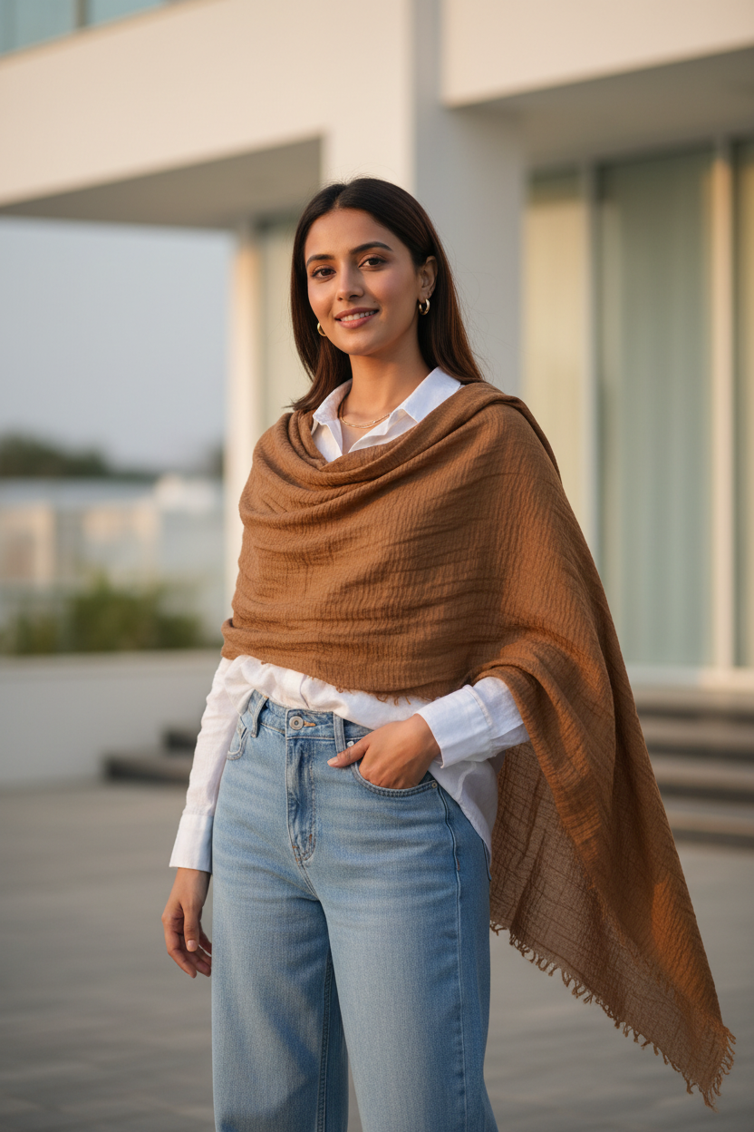 Chocolate Dune — Crinkled Cotton Scarf