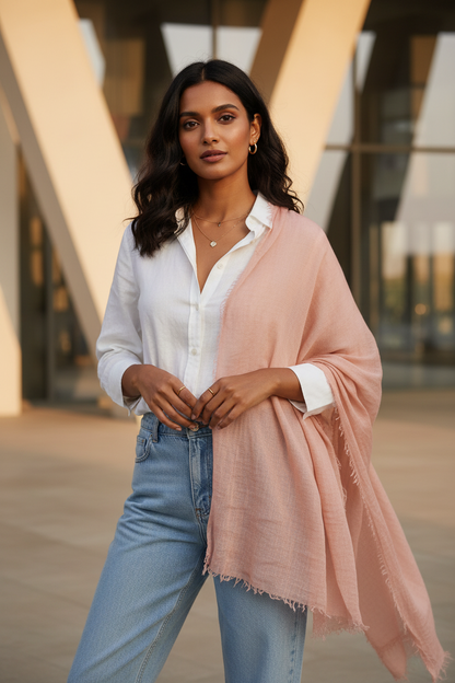 Coral Dusk — Crinkled Cotton Scarf