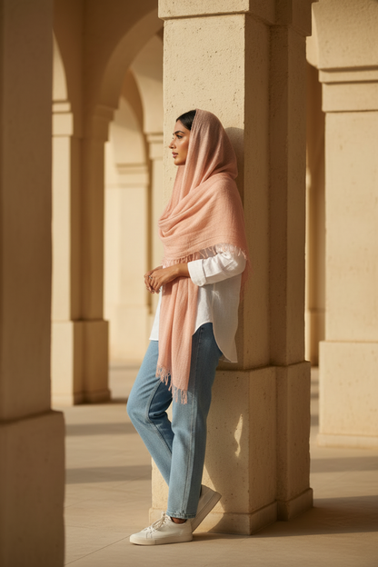Coral Dusk — Crinkled Cotton Scarf