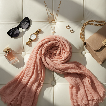 Coral Dusk — Crinkled Cotton Scarf