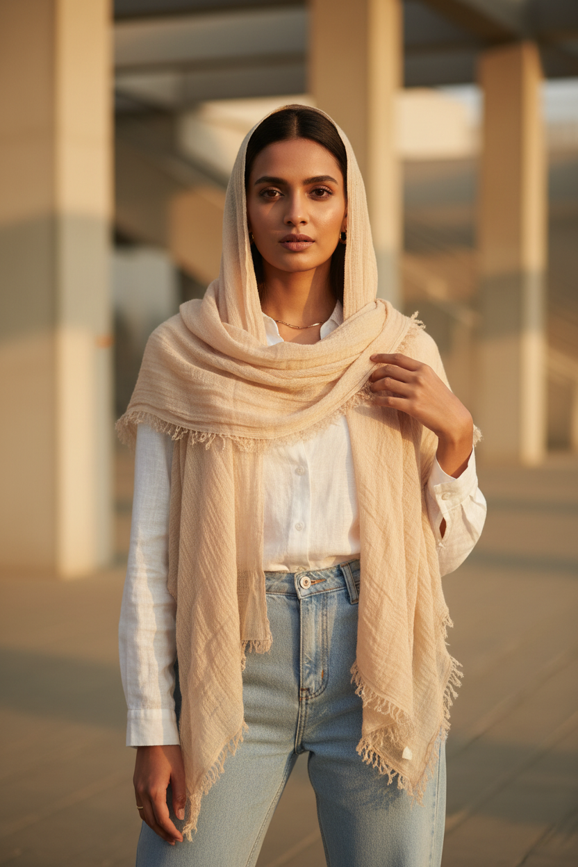 Earth Whisper — Crinkled Cotton Scarf