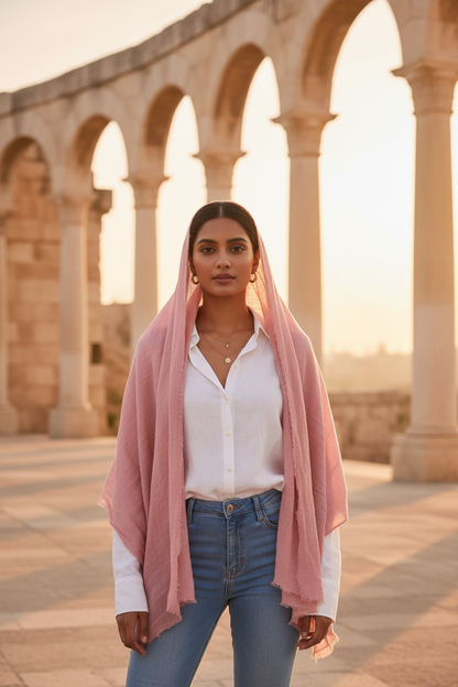 Rosewood Blush — Crinkled Cotton Scarf