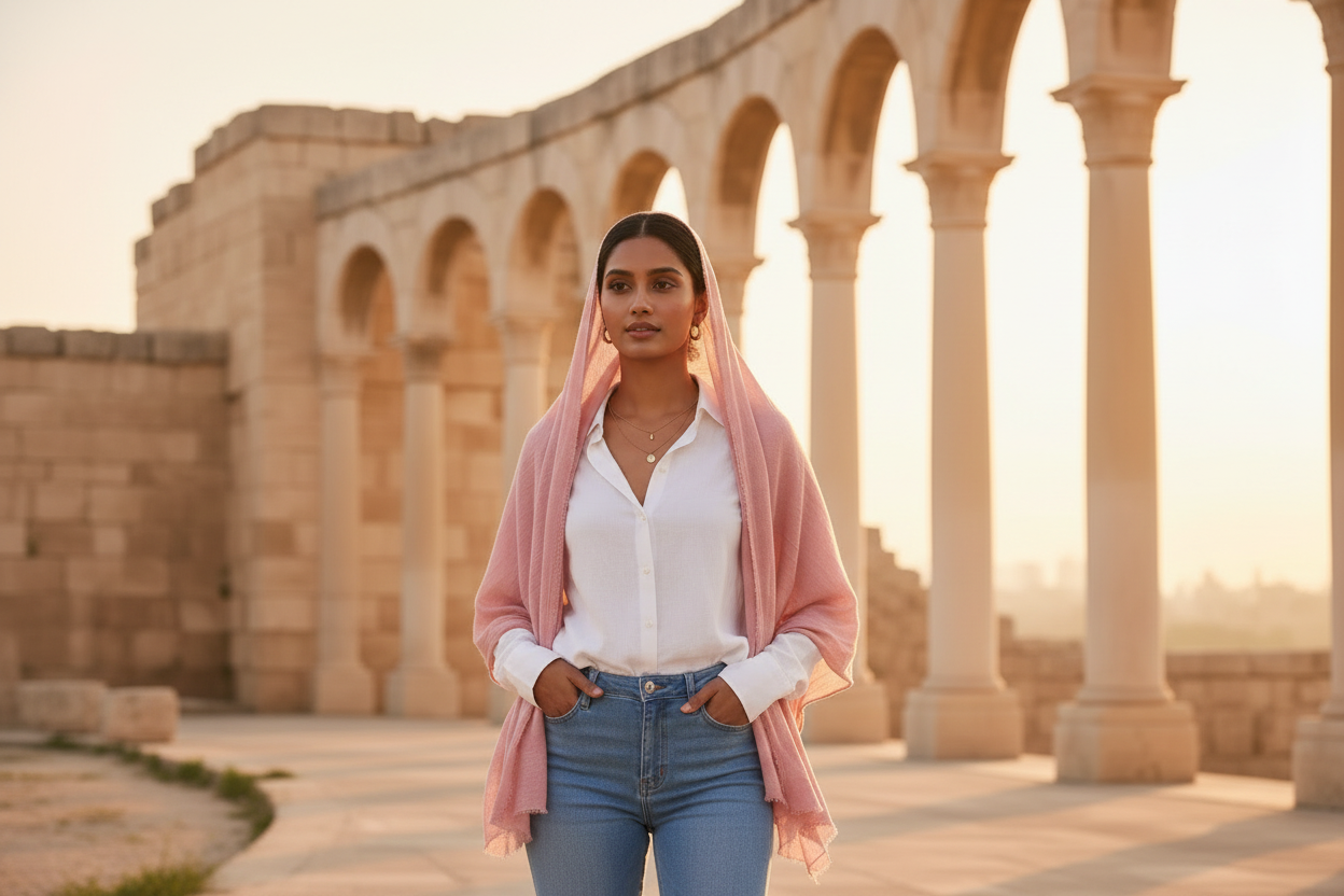 Rosewood Blush — Crinkled Cotton Scarf