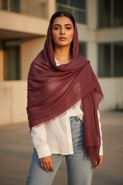 Plum Amber — Crinkled Cotton Scarf