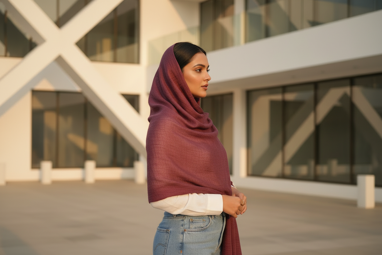 Plum Amber — Crinkled Cotton Scarf