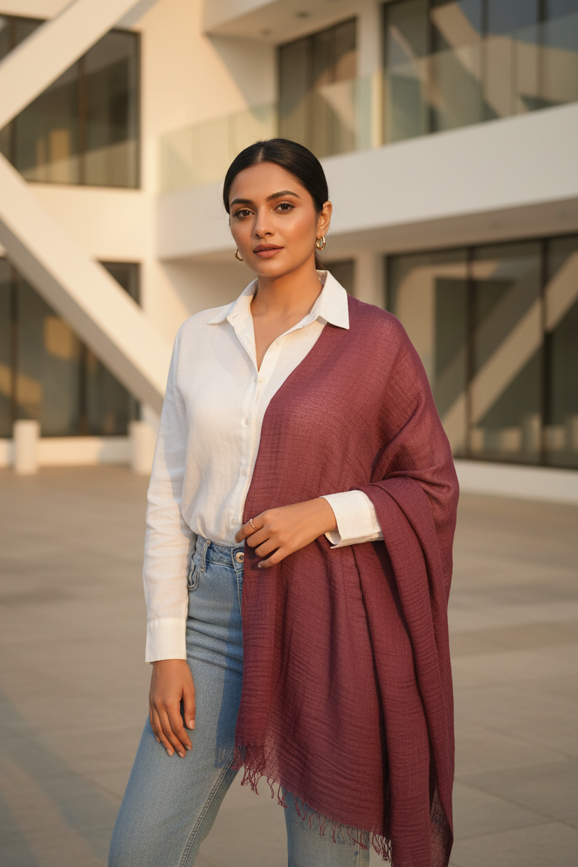 Plum Amber — Crinkled Cotton Scarf