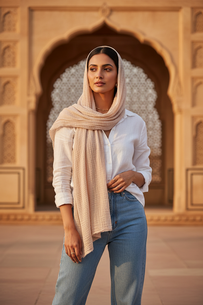 Peach Cloud — Crinkled Cotton Scarf