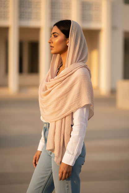 Peach Cloud — Crinkled Cotton Scarf