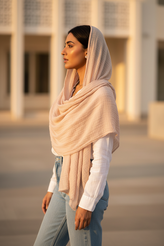 Peach Cloud — Crinkled Cotton Scarf