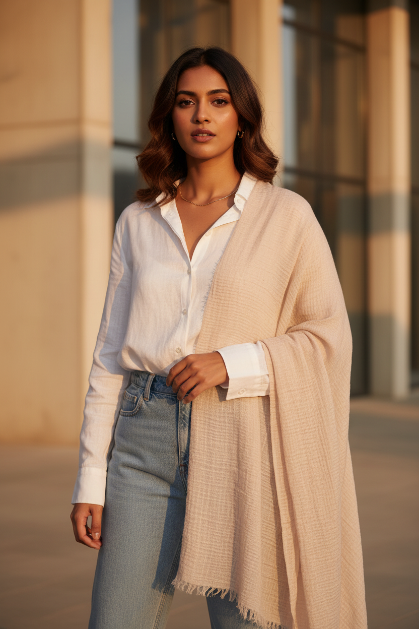 Peach Cloud — Crinkled Cotton Scarf