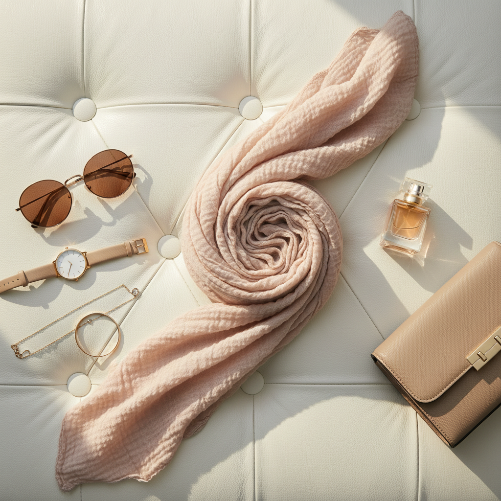Peach Cloud — Crinkled Cotton Scarf