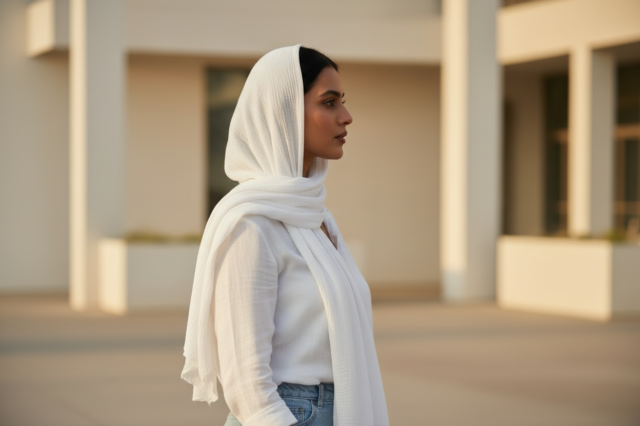 Luna White — Crinkled Cotton Scarf