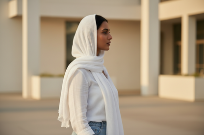 Luna White — Crinkled Cotton Scarf