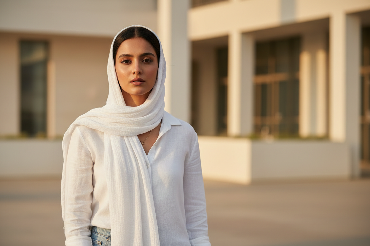 Luna White — Crinkled Cotton Scarf