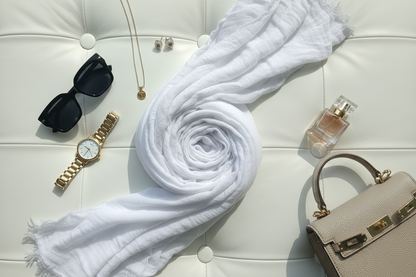 Luna White — Crinkled Cotton Scarf