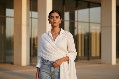 Luna White — Crinkled Cotton Scarf