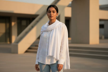 Luna White — Crinkled Cotton Scarf