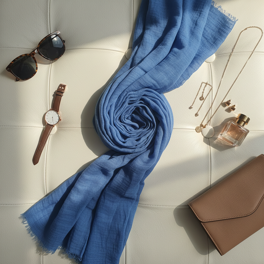 Denim Dusk — Crinkled Cotton Scarf