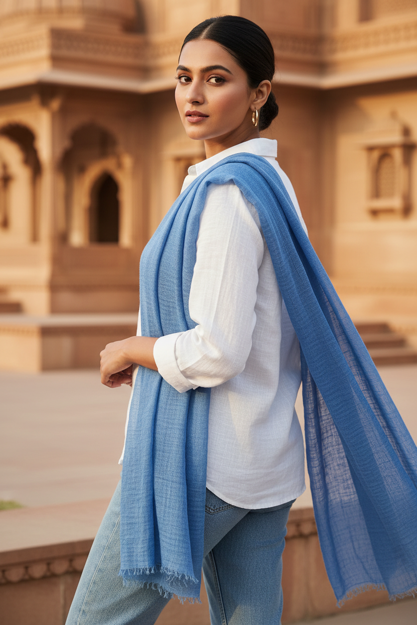Denim Dusk — Crinkled Cotton Scarf