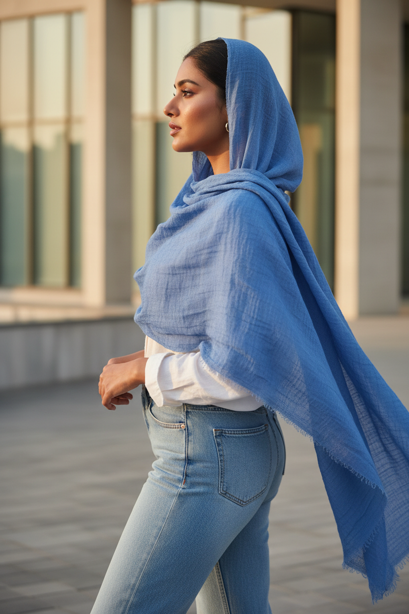 Denim Dusk — Crinkled Cotton Scarf