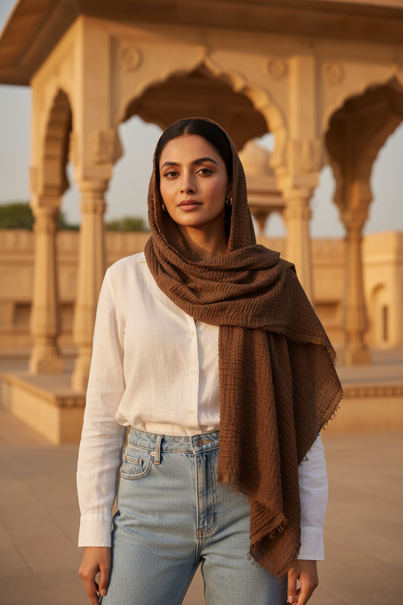 Dark Truffle — Crinkled Cotton Scarf