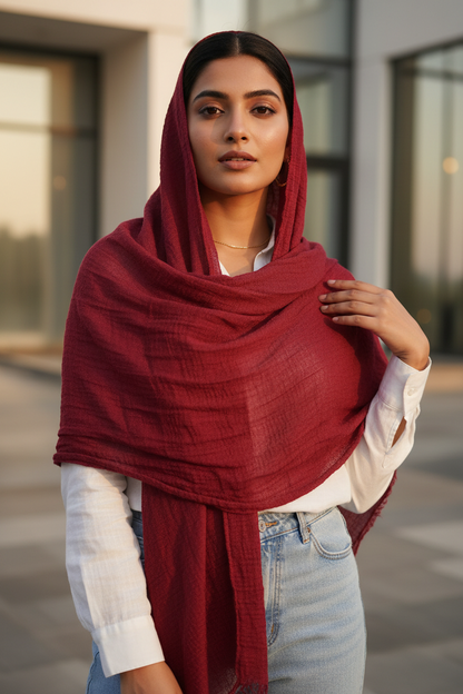 Crimson Dusk — Crinkled Cotton Scarf