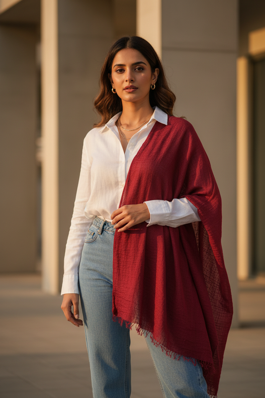 Crimson Dusk — Crinkled Cotton Scarf