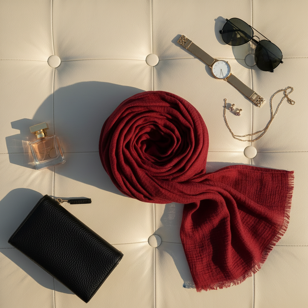 Crimson Dusk — Crinkled Cotton Scarf