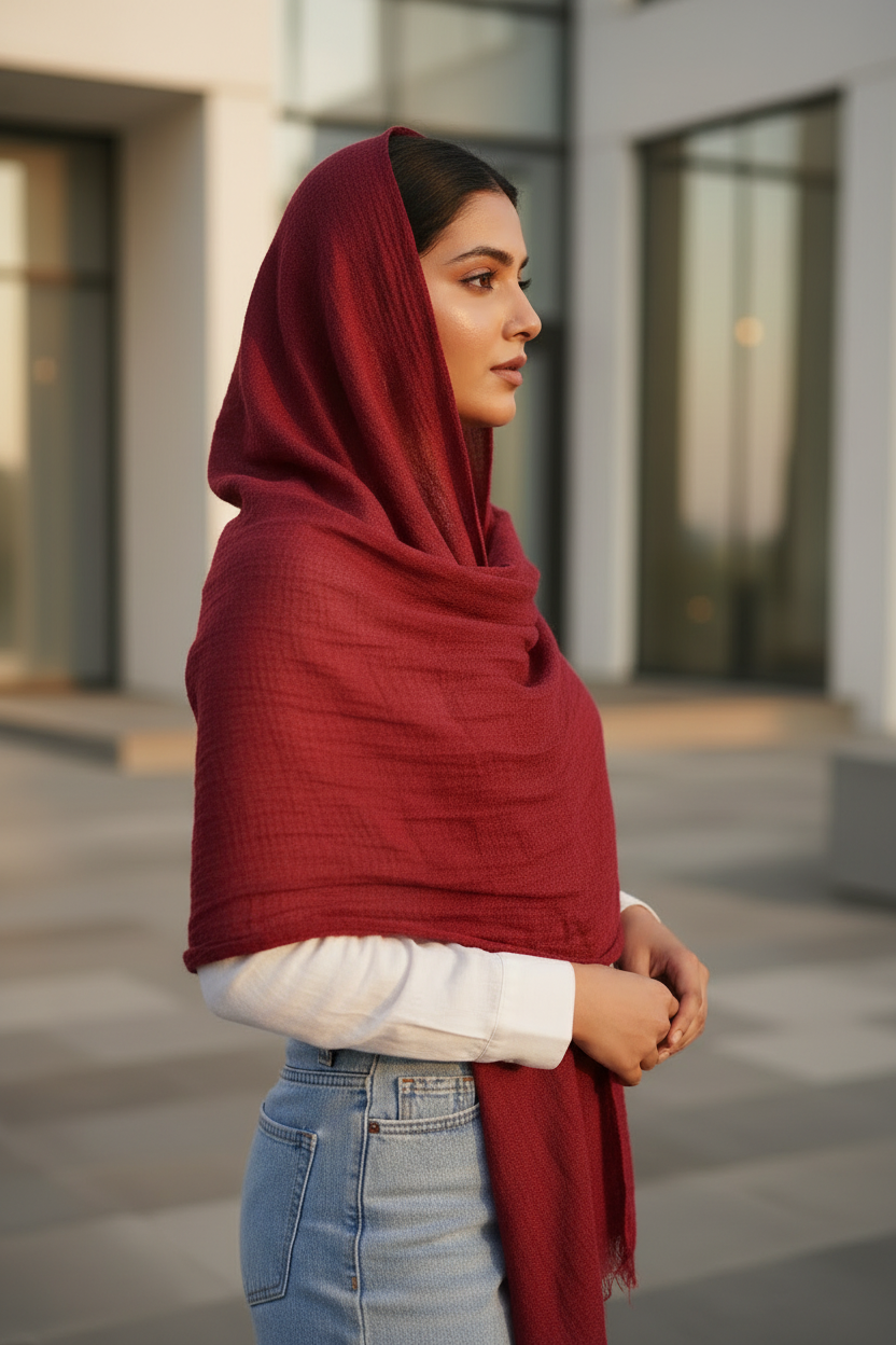 Crimson Dusk — Crinkled Cotton Scarf