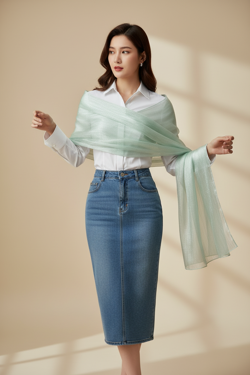 Matcha Pearl — Zera Organza Scarf