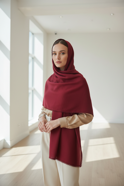 Royal Crimson — Zera Crochet Cotton Scarf