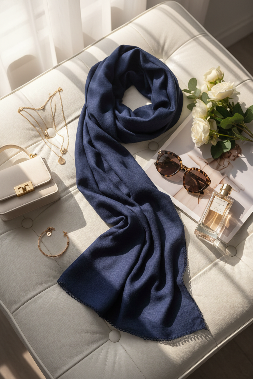 Deep Sapphire — Zera Crochet Cotton Scarf
