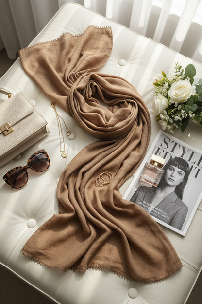 Almond Latte — Zera Crochet Cotton Scarf