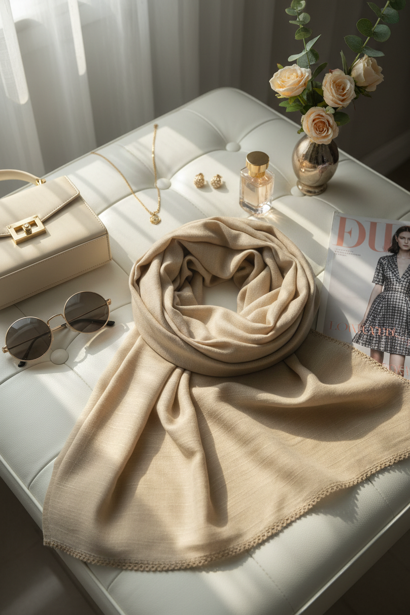 Linen Sand — Zera Crochet Cotton Scarf