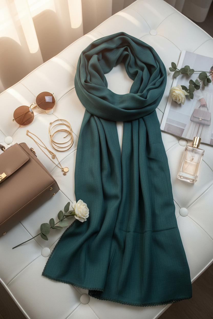 Emerald Tide — Zera Crochet Cotton Scarf