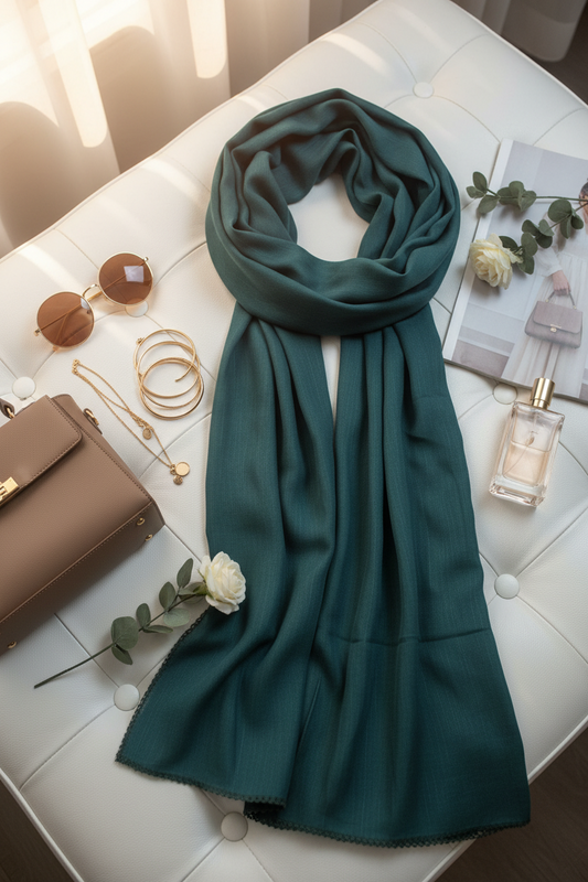 Emerald Tide — Zera Crochet Cotton Scarf